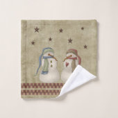 Winter Blessings Country Folkart Sneeuwkoppel Bad Handdoek (Wasdoekje)