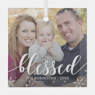 Winter Blessings Custom Foto Kerstversiering Glas Ornament