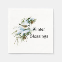 "Winter Blessings Paper Napkins Chickadee Snow"