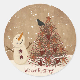 Winter Blessings Snowman Kerst sticker