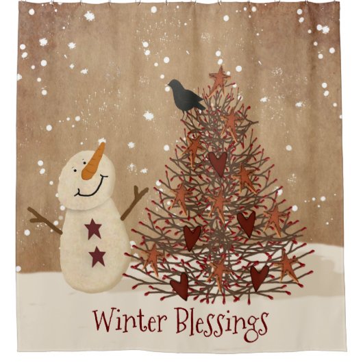Winter Blessings Snowman Shower Curtain Douchegordijn (Voorkant)