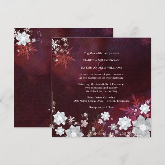 Winter Blings Merlot & Witte Bruiloft Kaart (Voorkant / Achterkant)