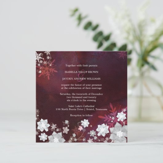 Winter Blings Merlot & Witte Bruiloft Kaart (Staand voorkant)