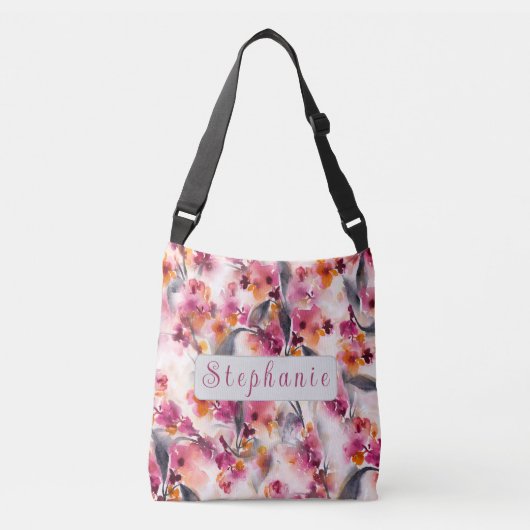 Winter Bliss Waterverf Bloemen- Gepersonaliseerde  Crossbody Tas (Voorkant)