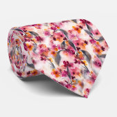 Winter Bliss Waterverf Bloemengrijs en Magenta Stropdas (Opgerold)