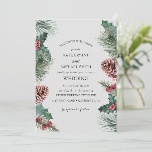 Winter bloeiende bruiloft uitnodiging (Staand voorkant)