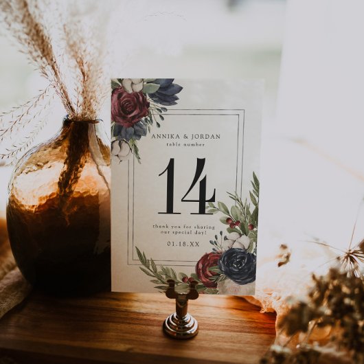Winter Bloem Boho Botanische Tafel Nummerkaart Kaart