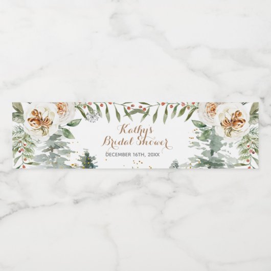 Winter Bloem Bruidsfeest Waterfles Label Etiket (Enkel label)