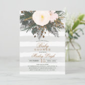 Winter Bloem Glitter Baby Shower Uitnodiging (Staand voorkant)