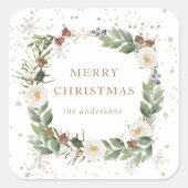 winter bloem goud glans vakantie monogram vierkante sticker (Voorkant)