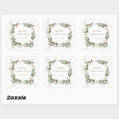 winter bloem goud glans vakantie monogram vierkante sticker (Vel)