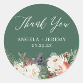 Winter Bloem Kerstbes Tak Kerst Grond Begroeting Ronde Sticker (Voorkant)