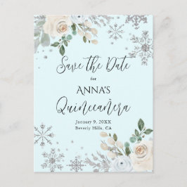 Winter Bloem Lichtblauwe Quinceanera Save The Date Briefkaart