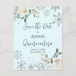 Winter Bloem Lichtblauwe Quinceanera Save The Date Briefkaart