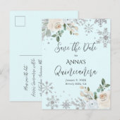 Winter Bloem Lichtblauwe Quinceanera Save The Date Briefkaart (Voorkant / Achterkant)
