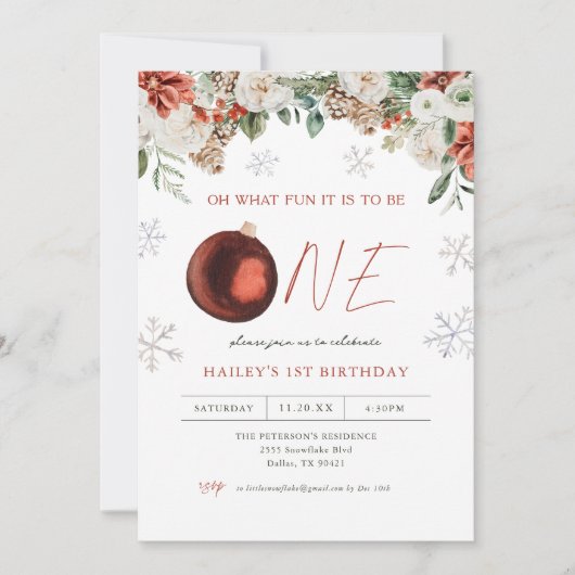 Winter Bloem Oh Wat Een Leuke Meid 1e Verjaardagsf Kaart (Voorkant)