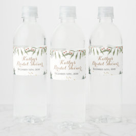 Winter Bloemachtig Bruidsdouche Waterfles Label Etiket