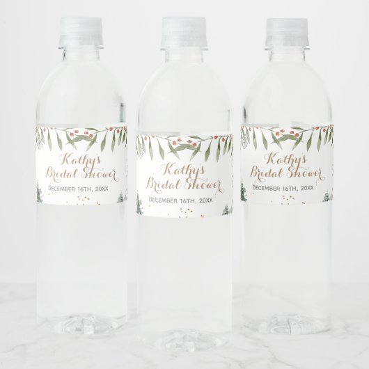 Winter Bloemachtig Bruidsdouche Waterfles Label Etiket (Flessen)