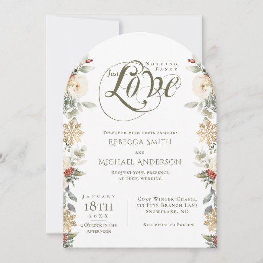 Winter Bloemboog Huwelijk Niks Geks Alleen Liefde Kaart (Voorkant)