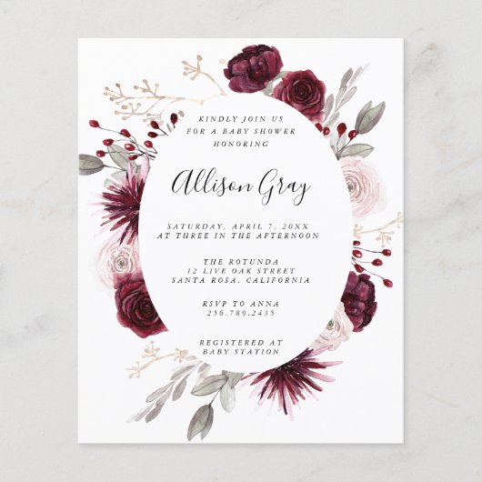 Winter Bloemen Baby Shower | Budget Flyer (Voorkant)