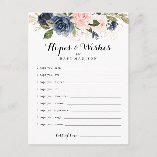 Winter Bloemen Baby shower Hoop & Wensen Kaart (Voorkant)