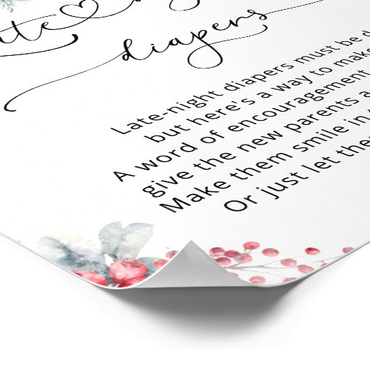 Winter Bloemen Baby shower Spel Late Night Luiers Poster (Hoek)