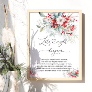 Winter Bloemen Baby shower Spel Late Night Luiers Poster