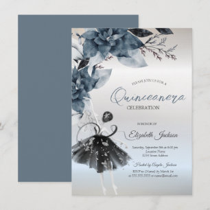 Winter Bloemen Ballerina Zilver Quinceanera Kaart