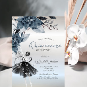 Winter Bloemen Ballerina Zilver Quinceanera Kaart