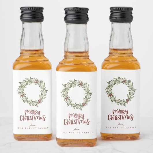 Winter Bloemen Berry krans Kerstmis Likeurfles Etiket (Flessen)