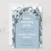 Winter Bloemen Blauw Elegant Huis Warming Party Kaart (Voorkant)