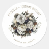 Winter bloemen boeket elegante chique bruiloft ronde sticker (Voorkant)
