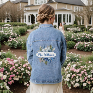 Winter Bloemen Boeket Mevrouw Naam Kalligrafie Denim Jacket