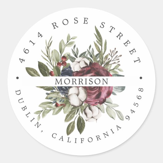 Winter Bloemen | Boho Botanische Retouradres Ronde Sticker (Voorkant)