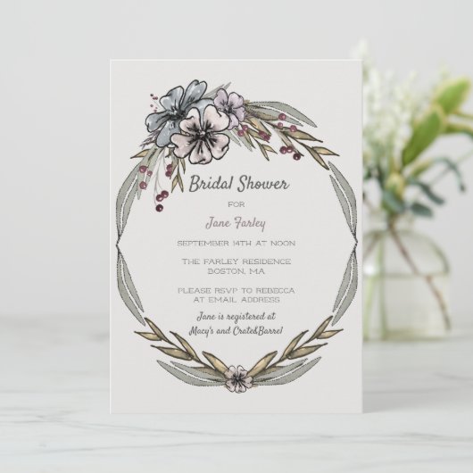 Winter Bloemen Bruids Douche Uitnodiging (Staand voorkant)