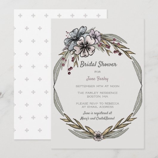 Winter Bloemen Bruids Douche Uitnodiging (Voorkant / Achterkant)