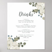 Winter Bloemen Bruiloft Dranken Menu Bord Poster (Voorkant)