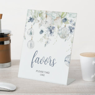 Winter Bloemen Bruiloft Favorieten Reclamebord Met Voetstuk