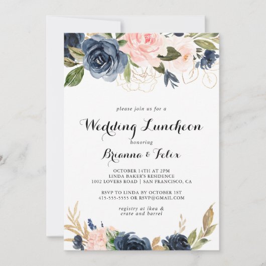 Winter Bloemen Bruiloft Luncheon Vrijgezellenfeest Kaart (Voorkant)