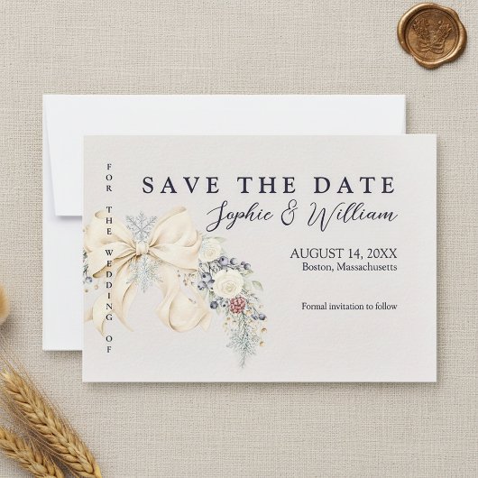 Winter Bloemen Bruiloft Platte Save The Date Kaart