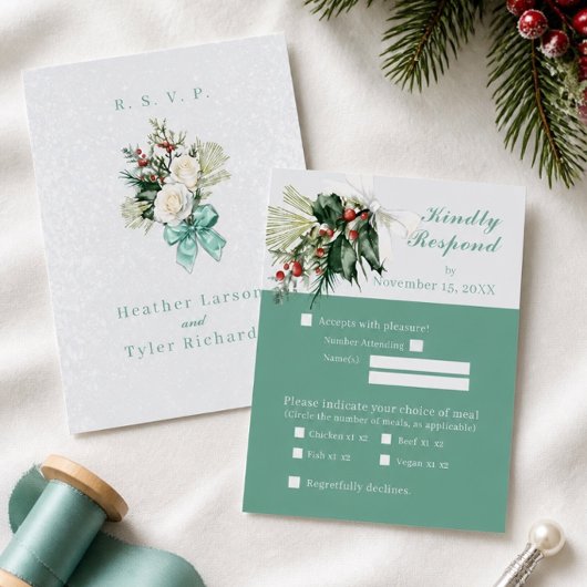 Winter Bloemen Bruiloft RSVP Kaart