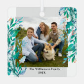 Winter Bloemen Custom Foto Kerstmis Thema Metalen Ornament (Achterkant)