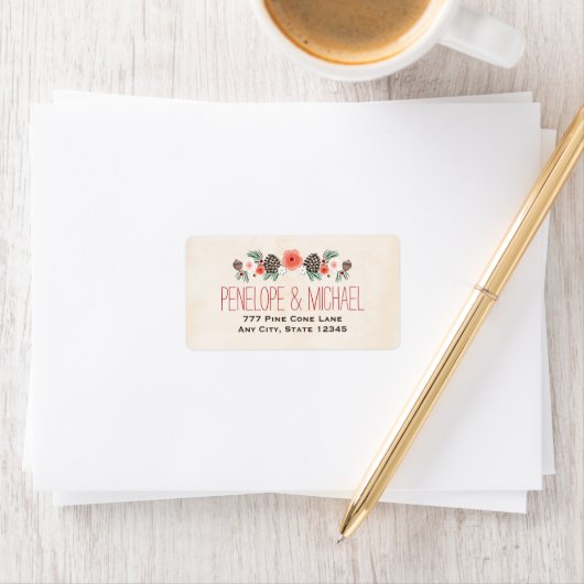 Winter Bloemen dennenappel Kerstmis Etiket (Insitu)