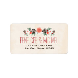 Winter Bloemen dennenappel Kerstmis Etiket