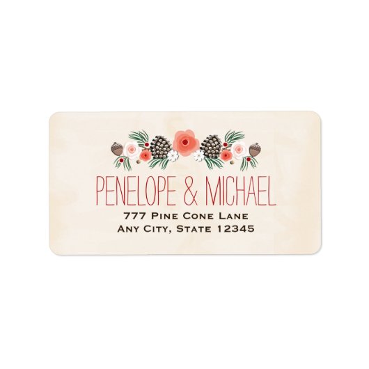 Winter Bloemen dennenappel Kerstmis Etiket (Voorkant)