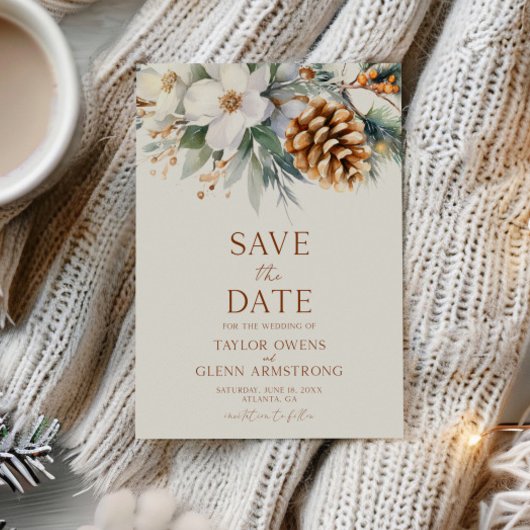 Winter Bloemen Dennentak Kegel Bruiloft Save The Date