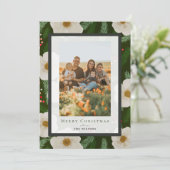 Winter Bloemen Donkergroen 4 Foto's Kerstmis Feestdagenkaart (Staand voorkant)