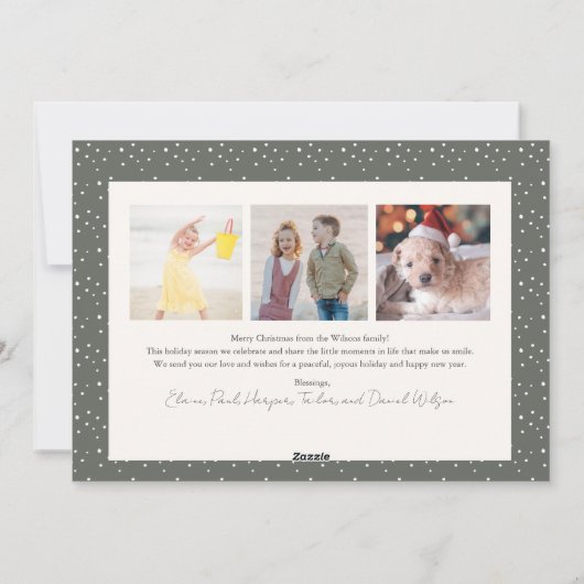 Winter Bloemen Donkergroen 4 Foto's Kerstmis Feestdagenkaart (Achterkant)