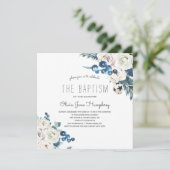 Winter Bloemen Doop Uitnodiging (Staand voorkant)
