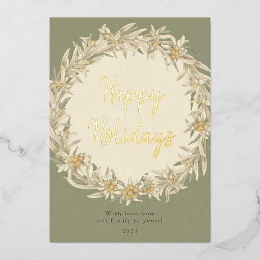 Winter Bloemen Edelweiss Alpine Folie Feestdagenkaart (Voorkant)